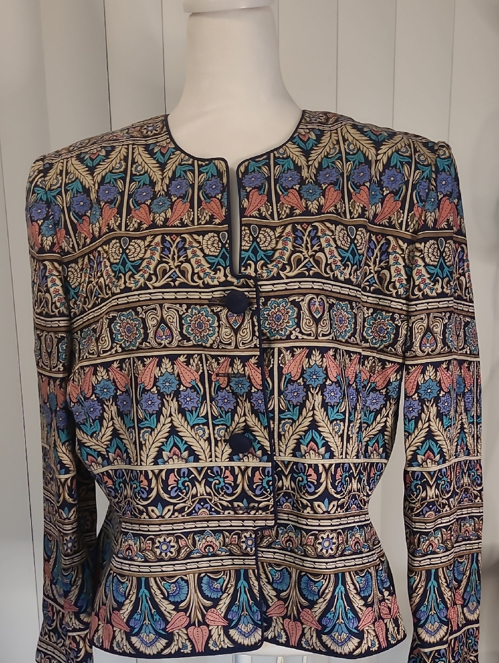 Adrianna Papell Black Silk Floral-Print Long Sleeve Jacket